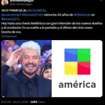 Echaron a Marcelo Tinelli de América.