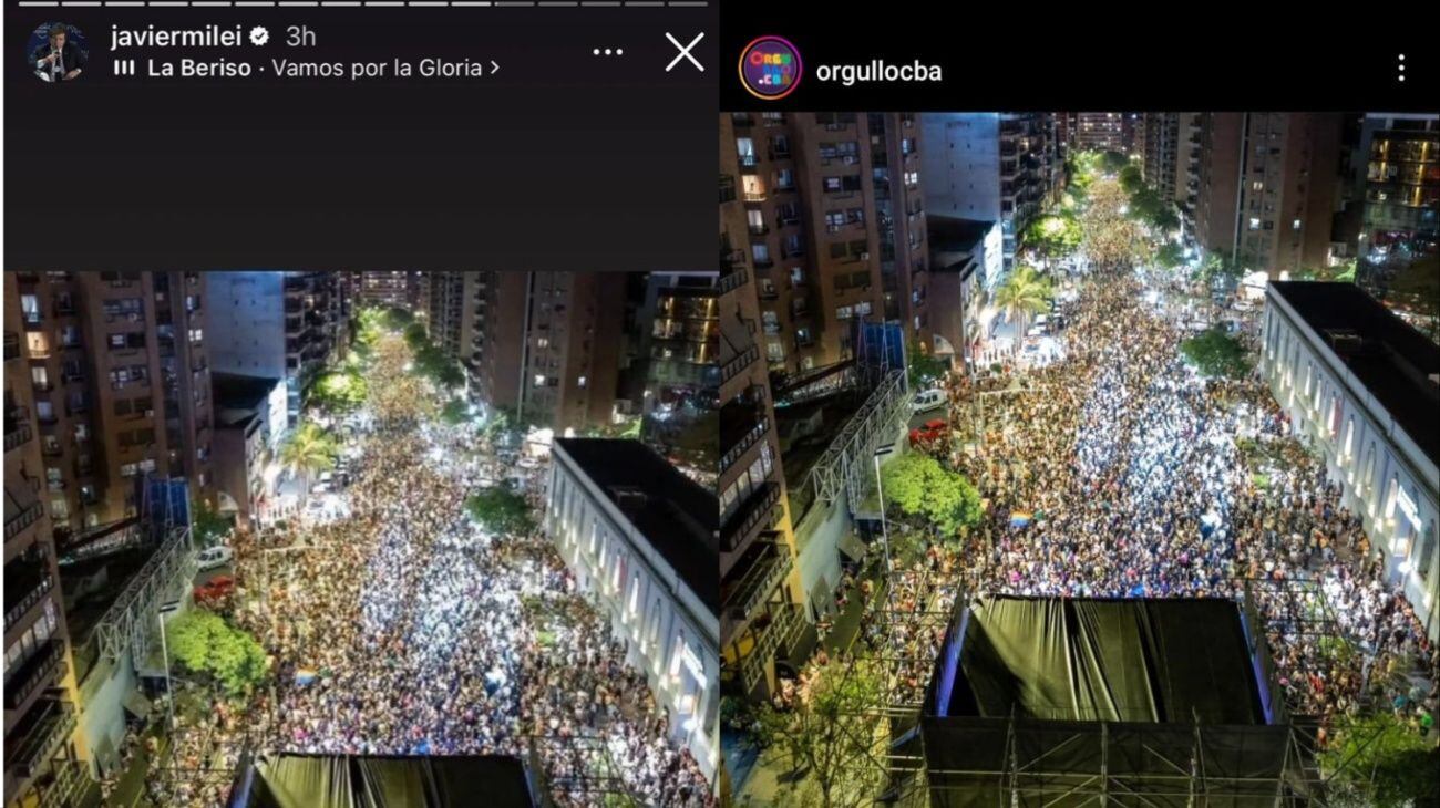 Milei publicó una foto de la marcha del orgullo en córdoba como si fuera su acto de cierre de camapaña