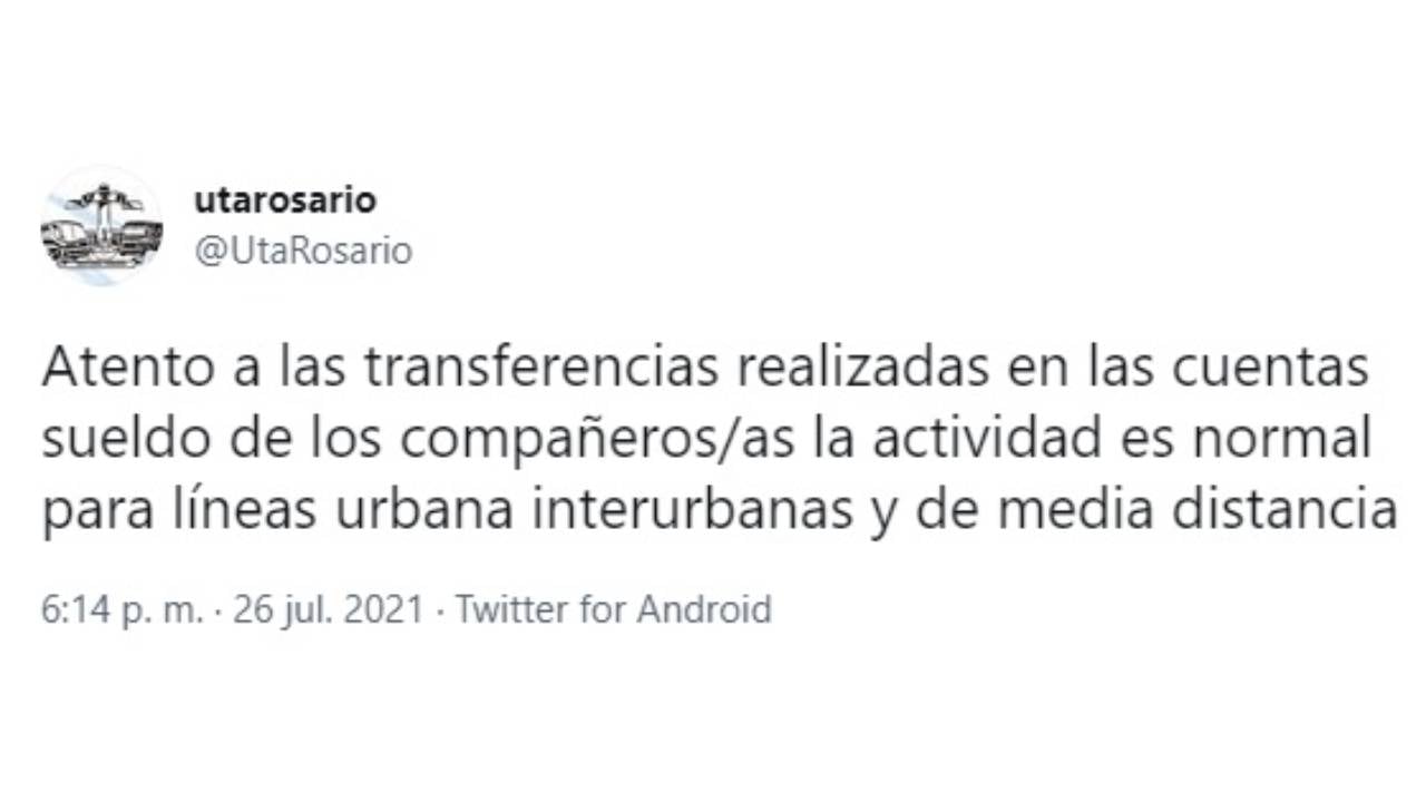 El gremio confirmó que se acreditaron los pagos en las cuenta sueldos del personal de líneas urbanas e interurbanas.