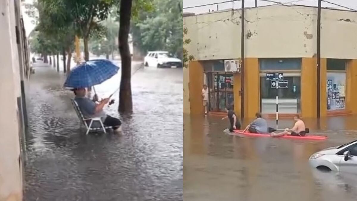 Pesca en la calle y viaje en canoa, los insólitos virales que dejó el ‘diluvio’ en San Francisco