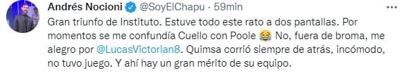 El Chapu Nocioni y su comentario sobre el Loku Cuello, figura de Instituto.