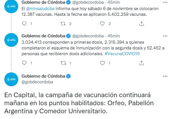 La vacunación en Córdoba contra el COVID-19 continúa este domingo.