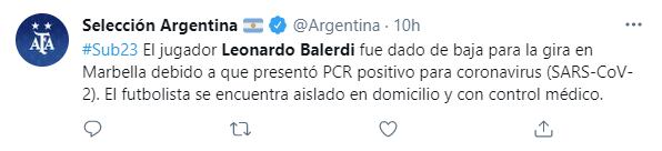 Comunicado oficial sobre el jugador Leonardo Balerdi quien fue dado de baja para la gira en Marbella.