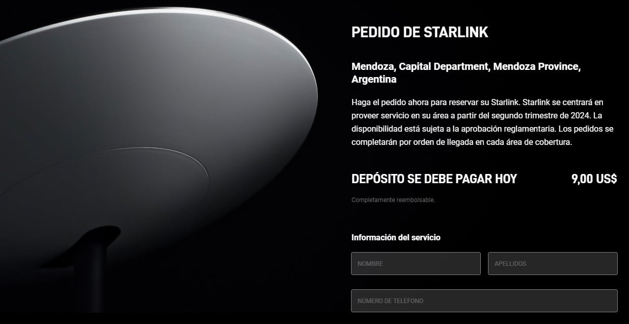 Depósito de 9 dólares para pedir Starlink desde Argentina