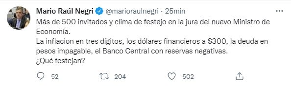 La crítica de Negri ante la cantidad de invitados.