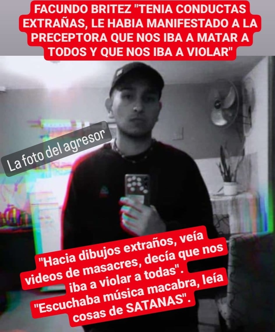 Facundo Brítez, agresor que apuñaló y violó a su compañera de la escuela en San Luis. (Foto publicada por compañeras del joven).