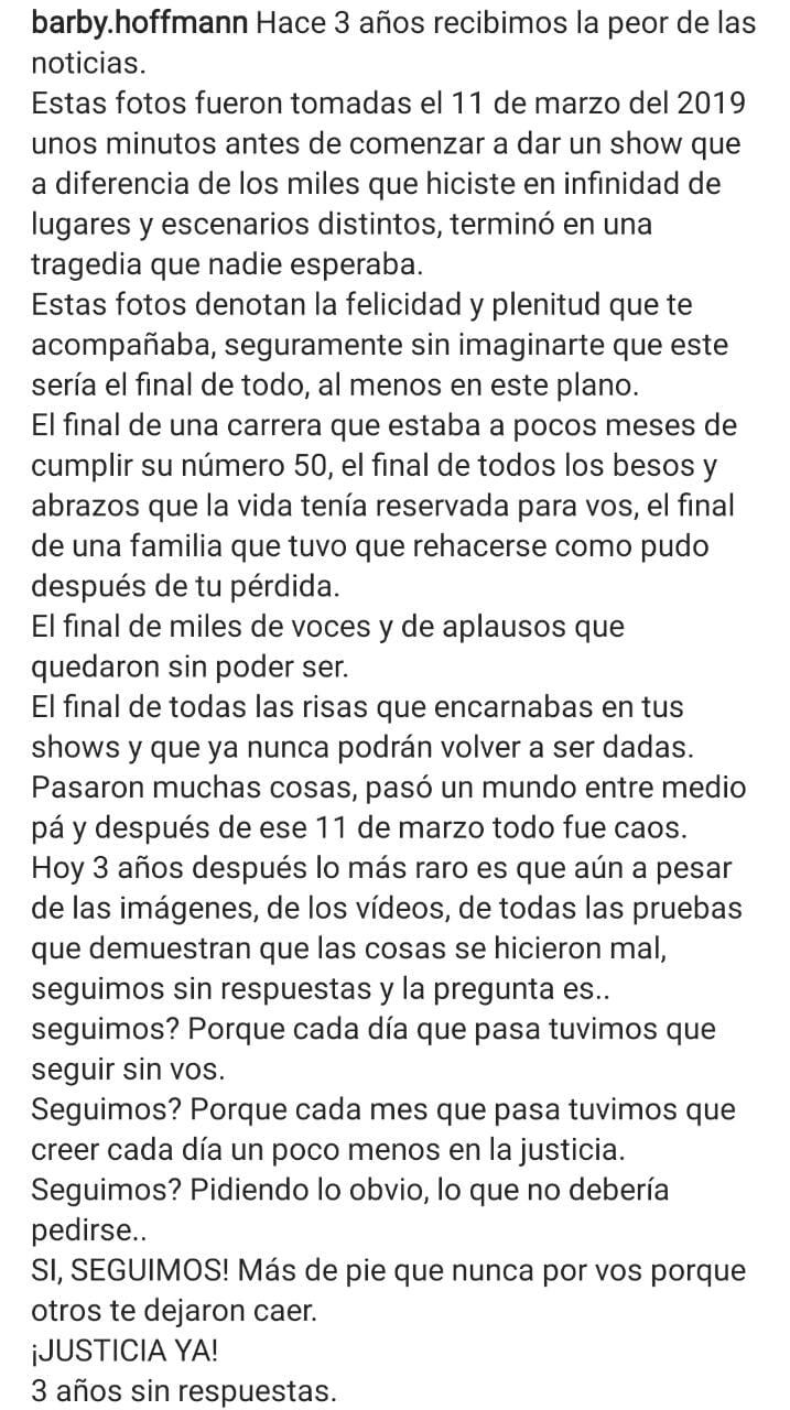 El mensaje de la hija de Sergio Denis.