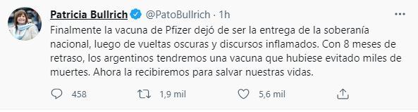 El tuit de Patricia Bullrich