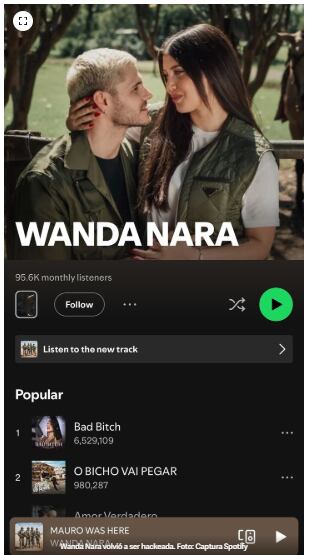 Le hackearon la cuenta de Spotify de Wanda Nara