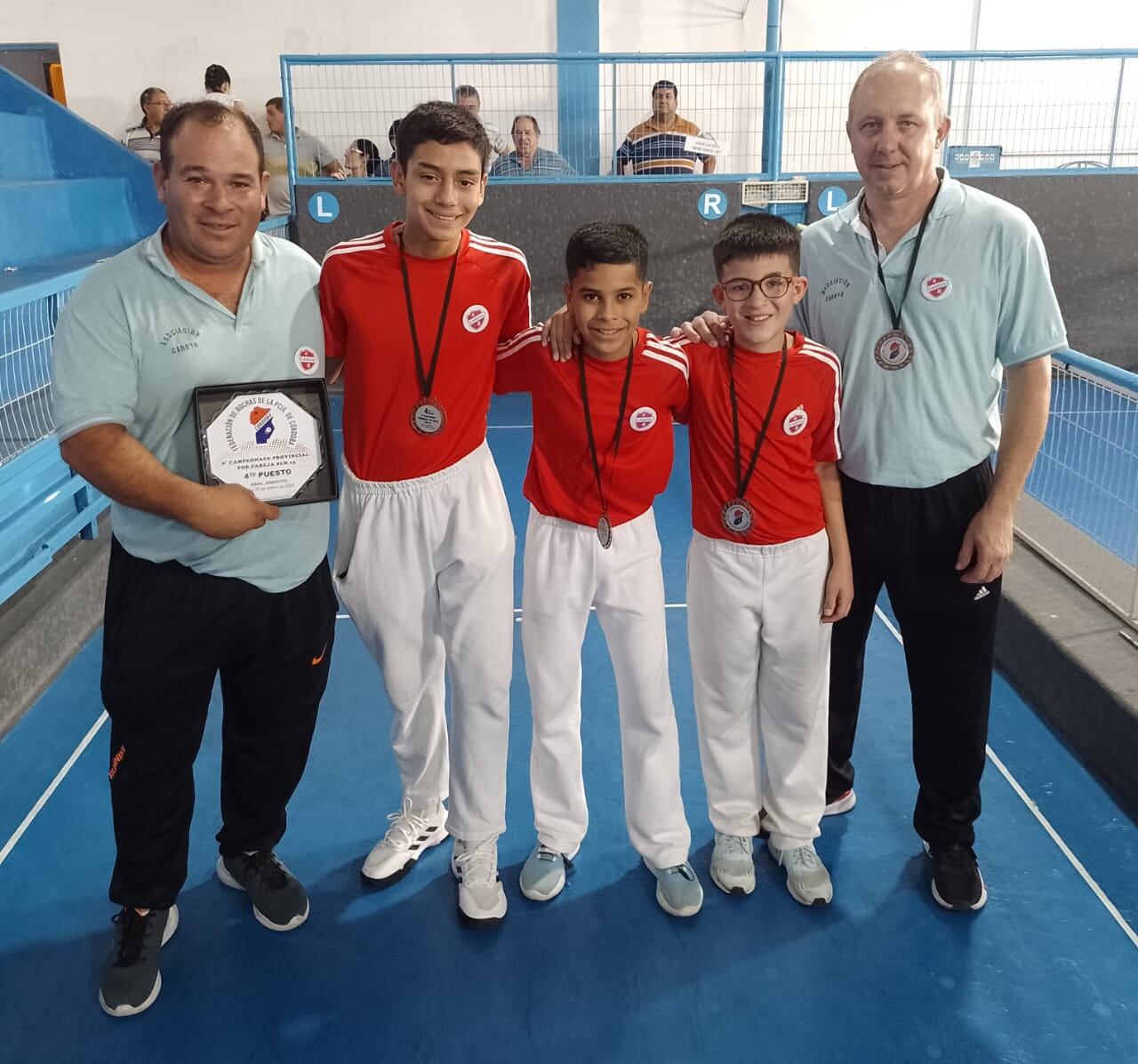 6º Campeonato Provincial de bochas Arroyito 4º puesto: ASOCIACION CAROYA, Deportistas Juan Francisco Ardiles, Benjamín Tiraboschi y Yamil Farías. D.T. Aníbal Nóbile y Delegado Sebastián Ardiles.