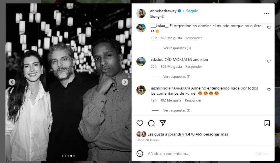 Anne Hathaway se sacó una foto con Joaquín Furriel y se volvió viral