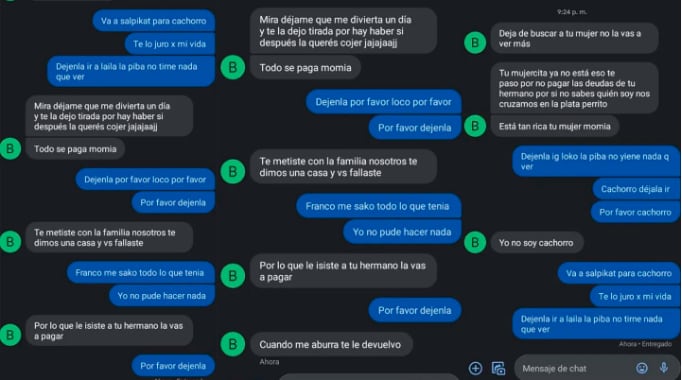 Los chats que dan cuenta de las amenazas.