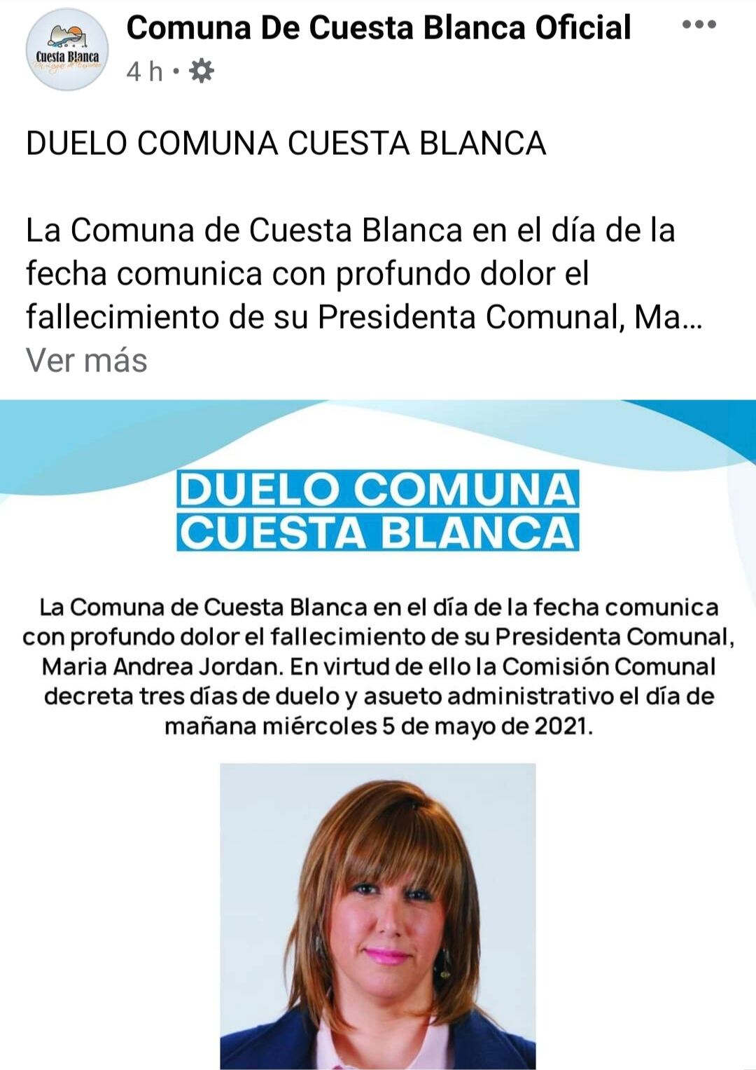 El comunicado oficial por parte de la Comuna de Cuesta Blanca.