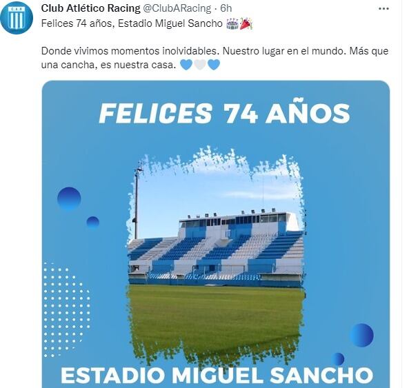 El Miguel Sancho, la casa de Racing, cumplió 74 años.