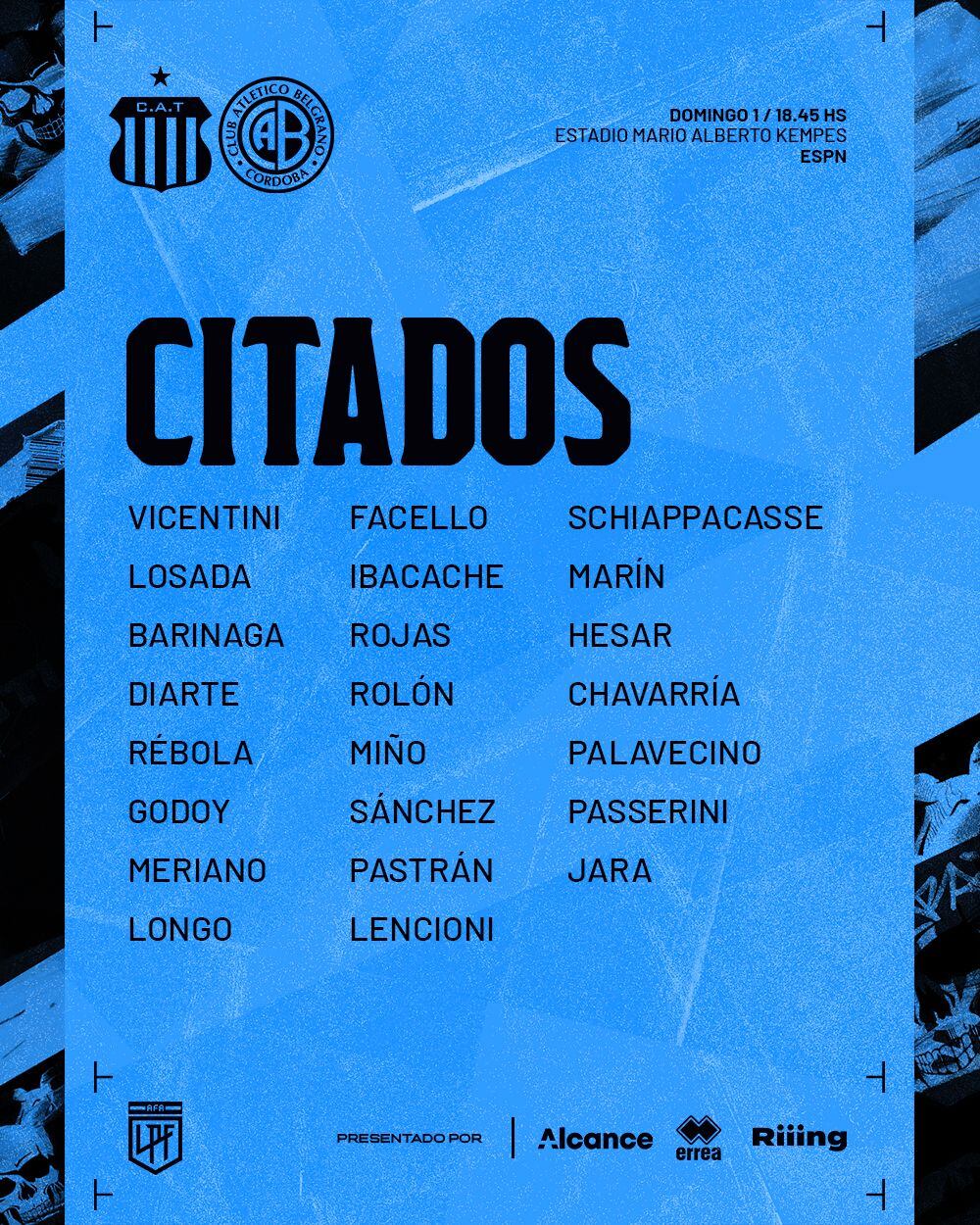 Belgrano, con un cambio en el once titular para enfrentar a Talleres.