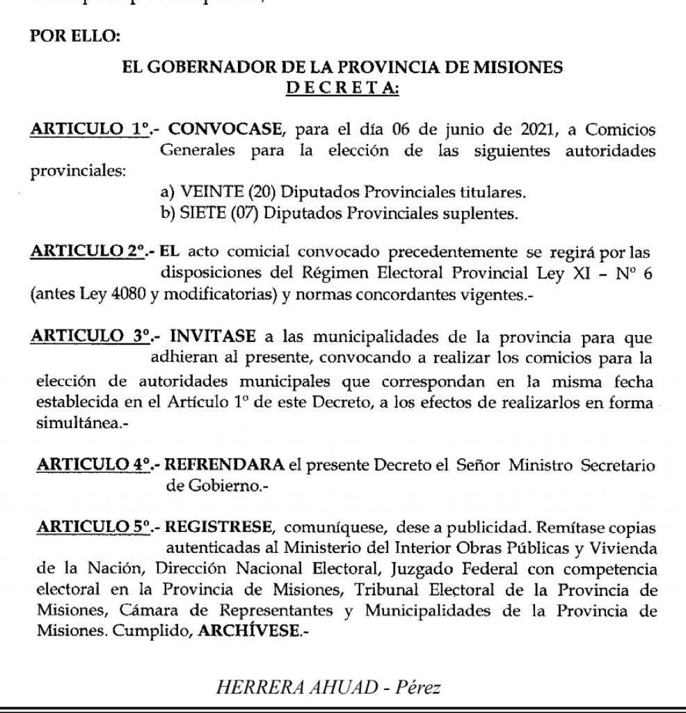 En Misiones habrá elecciones legislativas en junio