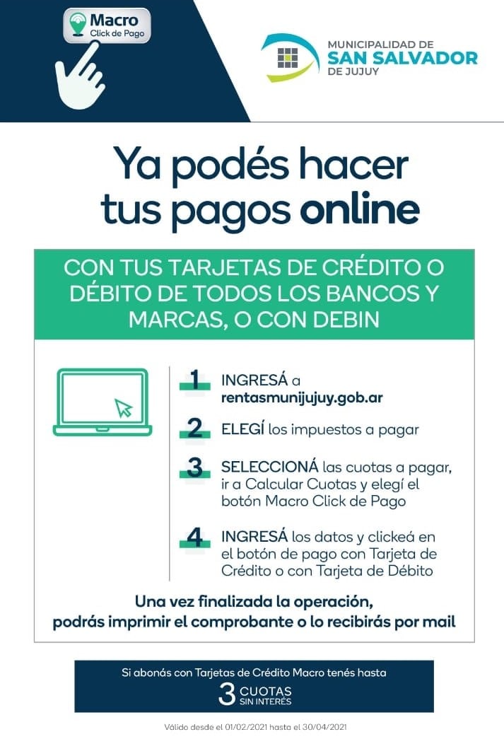 Infografía referida al nuevo servicio de pago de impuestos online implementado en San Salvador de Jujuy.