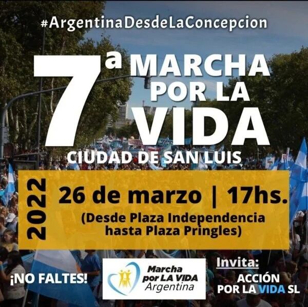 Convocatoria "Marcha por la Vida" en San Luis.