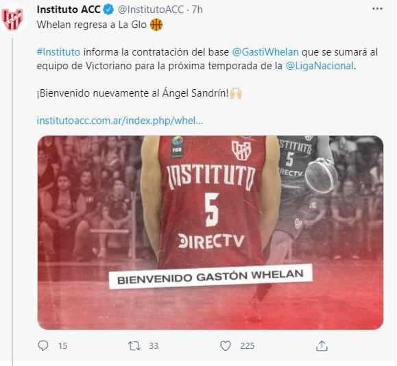 El base Gastón Whelan regresa a Alta Córdoba, donde se destacó.