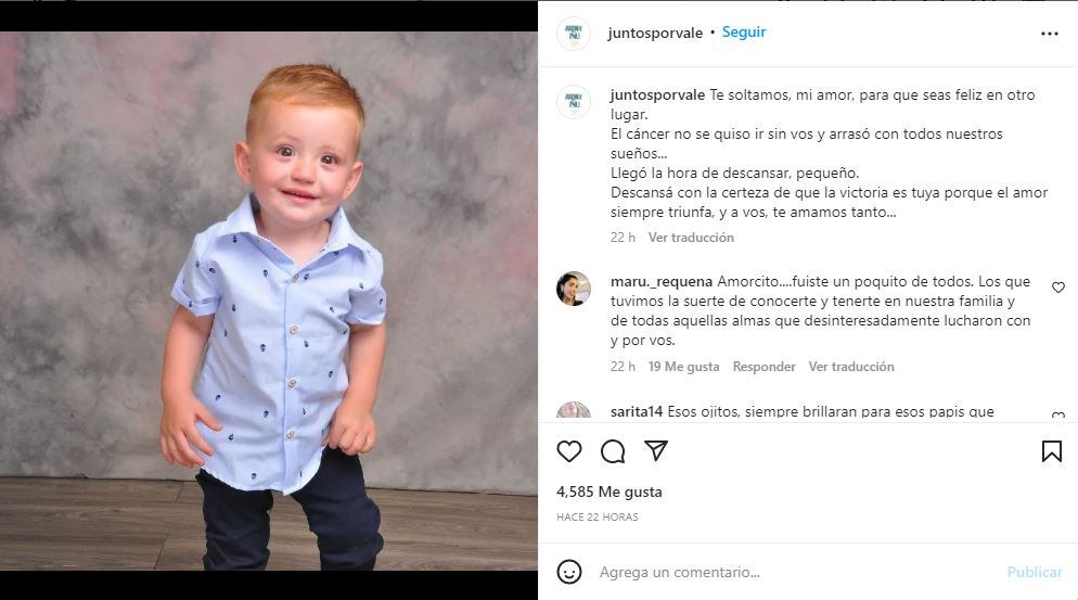 El sentido mensaje de Paola, para despedir a Valentino, su pequeño hijo.