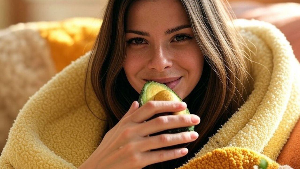 La China Suárez con la manta de nepal y una palta en el motorhome.