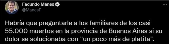 Facundo Manes repudió los dichos de Gollan en su cuenta de Twitter