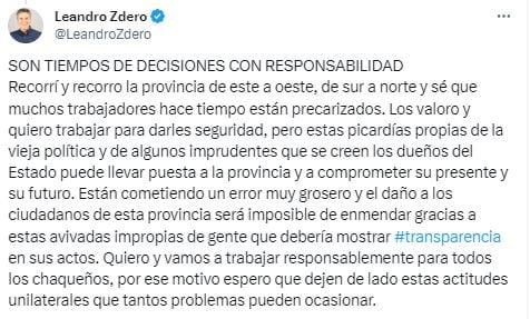 Leandro Zdero cuestionó el intento por nombrar de más de 17 mil empleados públicos en Chaco.