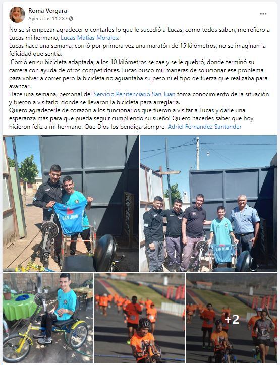 Posteo sobre Lucas y la ayuda recibida por los Penitenciarios.