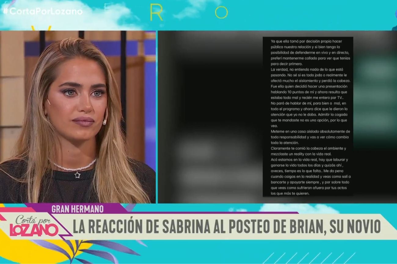 Brian, el novio de Sabrina de Gran Hermano, publicó un duro descargo en redes. Captura de pantalla.