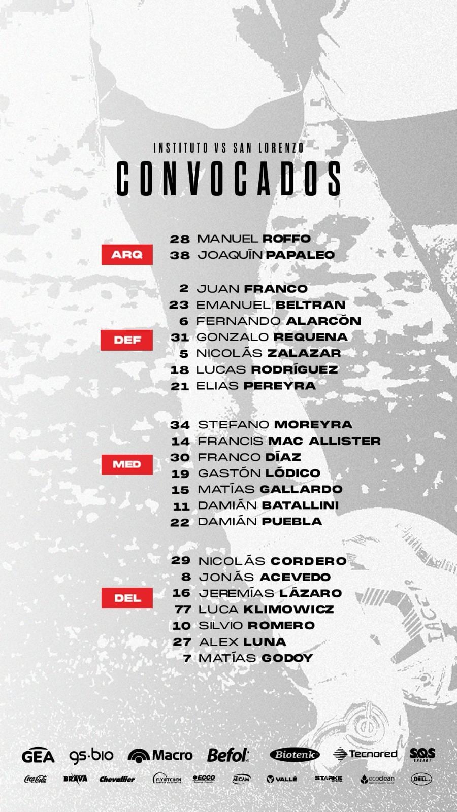 Primera convocatoria en Instituto para Nicolás Cordero, quien sería el delantero de área titular ante San Lorenzo.