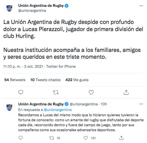 El mensaje de la UAR por la muerte de Lucas Pierazzoli.