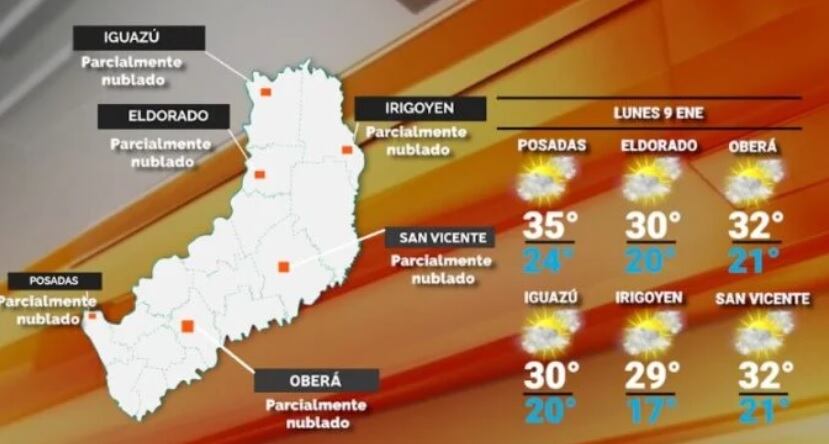 Estabilidad y jornada calurosa para este lunes en Misiones.