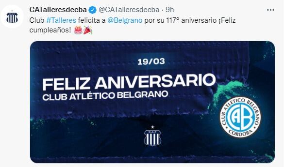 Talleres y el saludo a Belgrano por su aniversario 117.