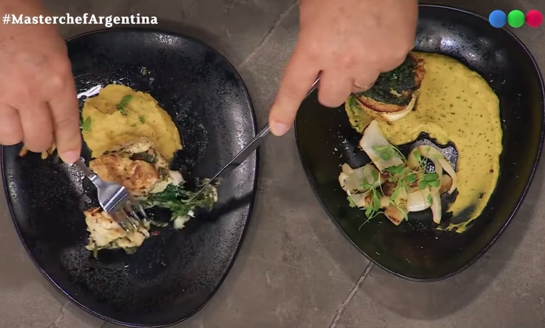 Rodrigo Salcedo y Silvana Díaz y su plato de lenguado relleno y puré de boniato con hinojos rallados.