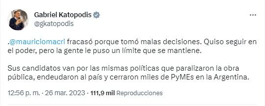 El tuit de Gabriel Katopodis