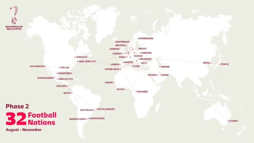 Las 32 naciones que verán la copa de cerca.