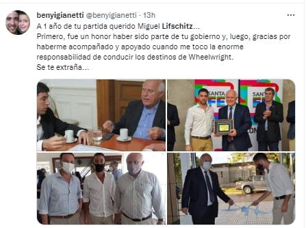 A un año de la muerte de Miguel Lifschitz, lo recuerdan en las redes sociales.