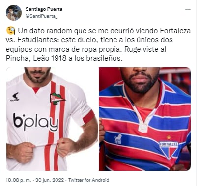 Estudiantes de La Plata y Fortaleza de Brasil, tienen la particularidad de ser los únicos equipos vestidos por marcas propias.