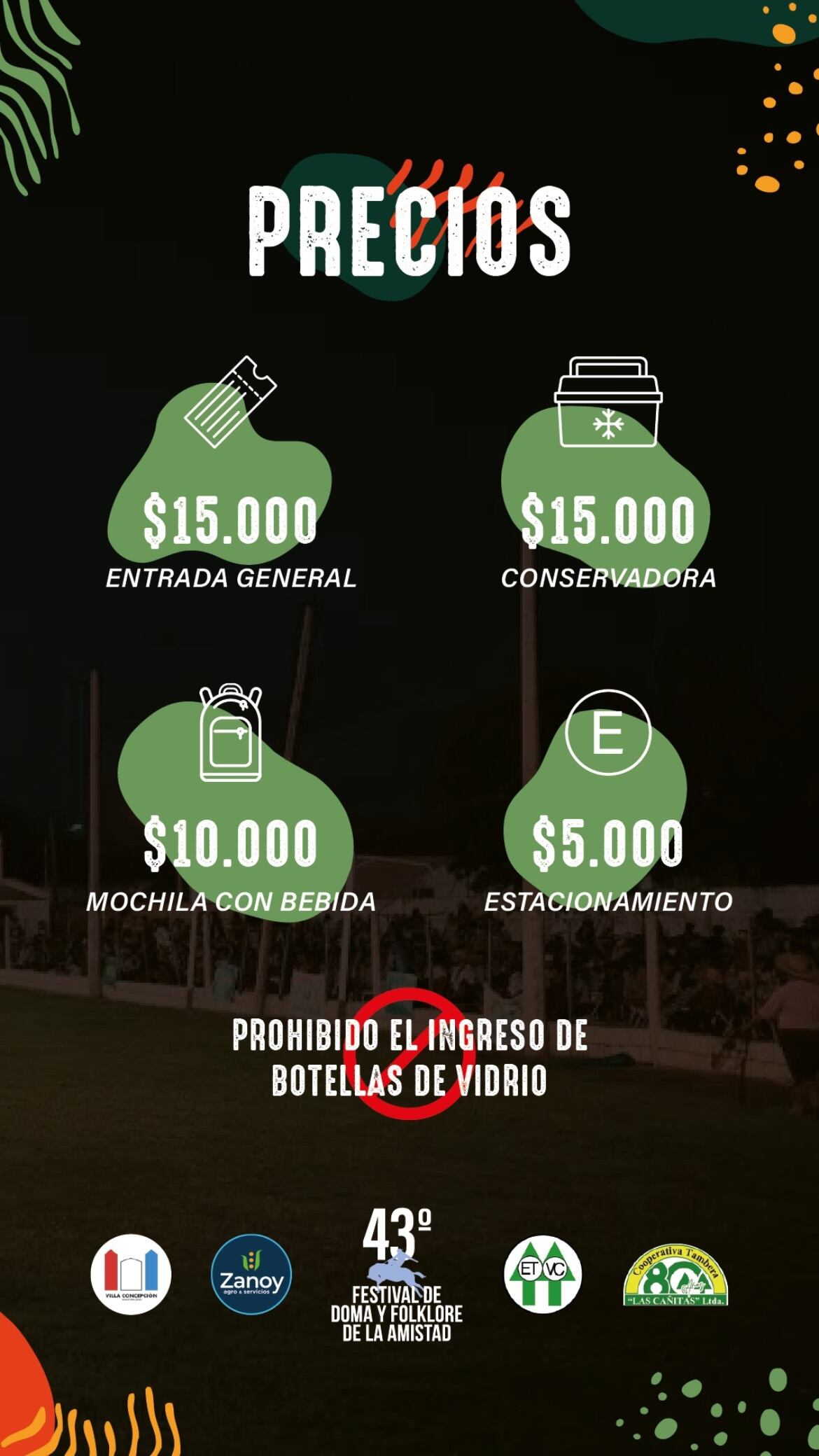 Los precios del Festival en Villa Concepción del Tío.