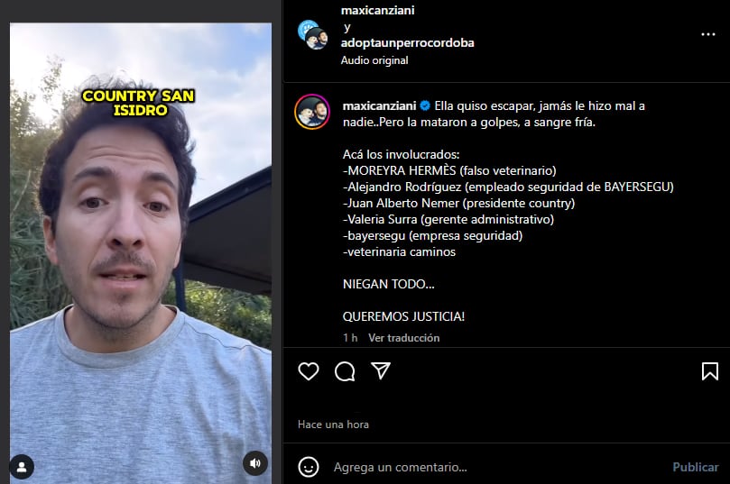 El rescatista Maxi Canziani compartió en sus redes las denuncias contra el falso veterinario.