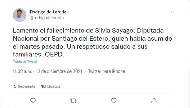 Rodrigo de Loredo tras el fallecimiento de Silvia Sayago: "Un respetuoso saludo a sus familiares. QEPD".