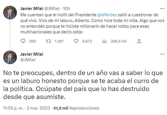 Javier Milei le contestó a Alberto Fernández.