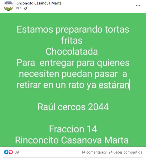 Repartieron tortas fritas y chocolatadas a vecinos afectados por el temporal en Comodoro.