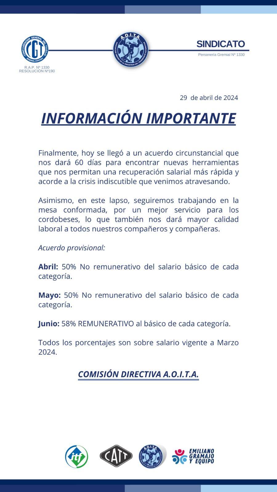 Aoita alcanzó un acuerdo con las empresas y se normaliza el transporte interurbano en Córdoba.