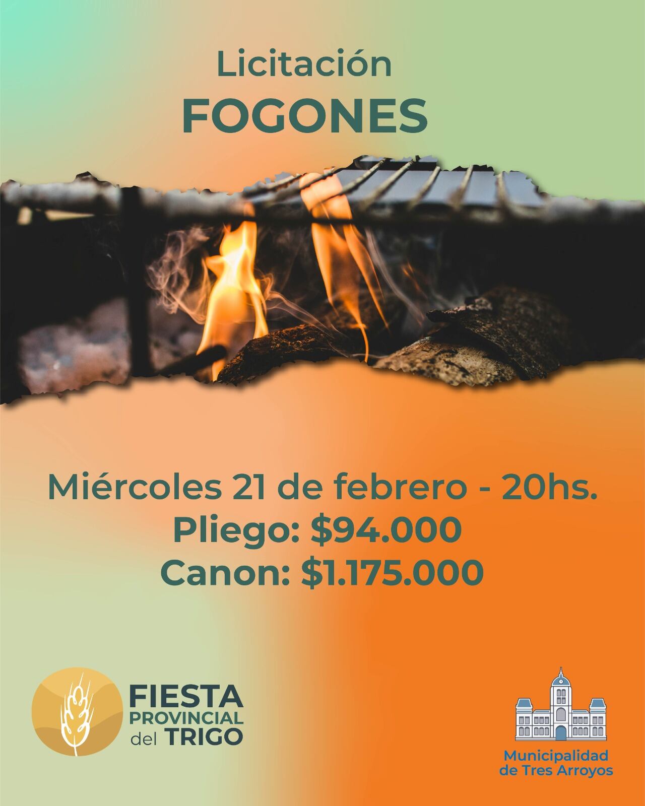 Fiesta Provincial del Trigo del Tres Arroyos: licitación de fogones, kioscos, carros gastronómicos y carros cerveceros