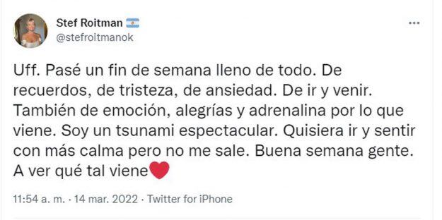 El peculiar mensaje de Stefi Roitman en Twiter