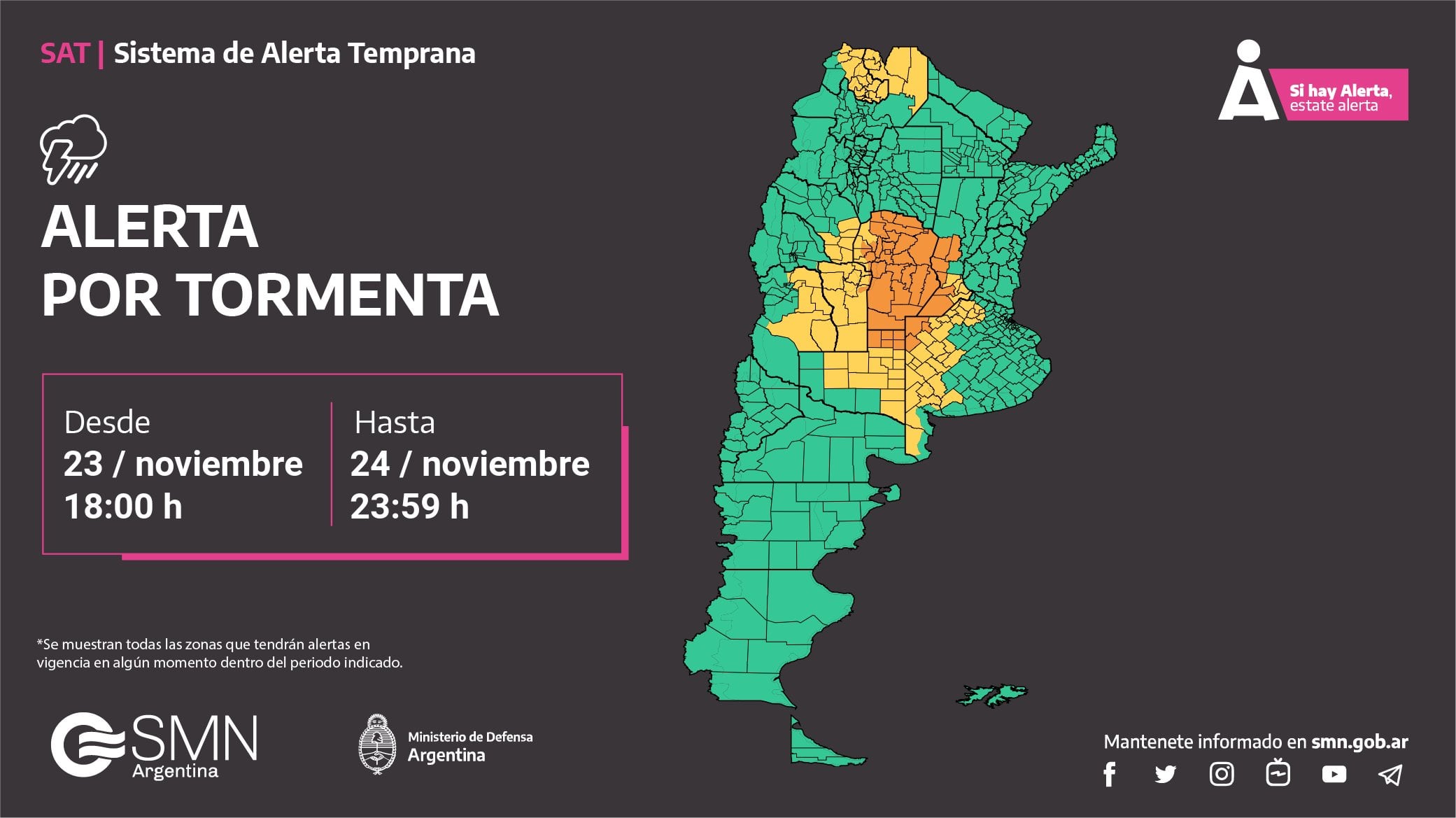 Alerta naranja para el departamento Castellanos