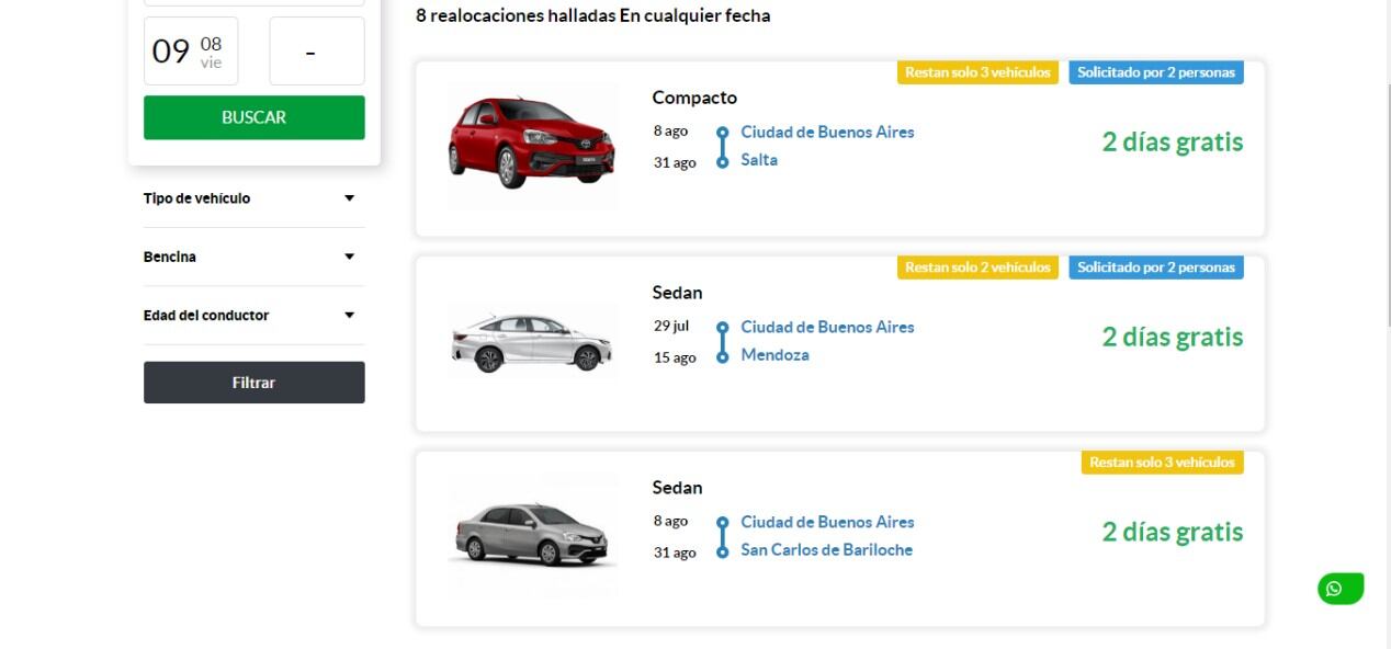 Alquiler de autos gratis.