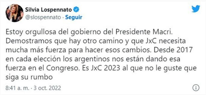 El apoyo de la diputada Silvia Lospennato a Macri.