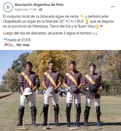 La Estacada definirá ante Chapaleufú un lugar en la final de Polo en Mendoza.